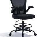 Drafting Chair Tall Office Chair, Standing Desk Chair with Flip-Up Armrests, Breathable Mesh High Chair Adjustable Height, Ergonomic Computer Chair with Lumbar Support and Adjustable Footrest Ring