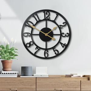 Wall Clock Battery Operated, Silent Non Ticking Modern Rustic Metal Small Clocks for Living Room/Bedroom/Office/Kitchen/Farmhouse Home Decor-12IN(Arabic Number-Black)