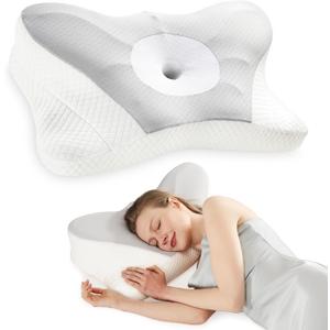 Cervical Neck Pillow for Sleeping - Ergonomic Pillow for Neck Pain Relief with Cooling Memory Foam, Dual-Height Orthopedic Support for Side, Back and Stomach Sleepers (Queen Size (24"L x 14"W), Grey)