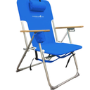 Caribbean Joe Folding Beach Chair, 4 Position Portable Backpack Foldable Camping Chair with Headrest, Cup Holder, and Wooden Armrests, Blue