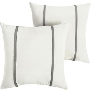Sorra Home x Sunbrella - Indoor/Outdoor Square Pillows, Canvas Natural Ivory & Charcoal Grey (16 in x 16 in)