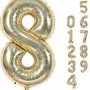 Champagne Gold 8 Balloons, 40" Giant Helium Foil Number 0-9 Light Gold Birthday Balloon for Boys Girls, Self Inflating Digit 8 Balloons for Women Men Anniversary Graduation Party Decorations Supplies