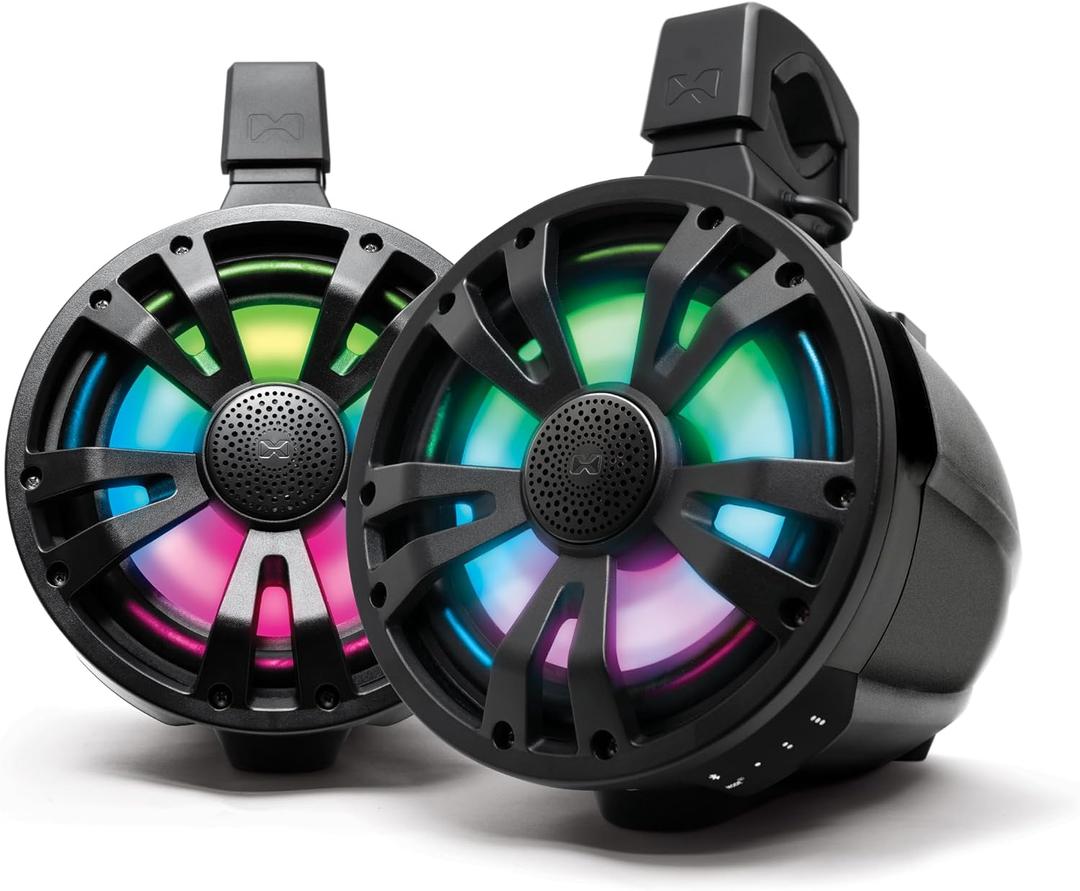 SoundExtreme TA8 ExtremeTower Powersports Marine Waterproof Sealed 8-inch 2-Way – 1 Bluetooth Amplified Speaker + 1 Passive Speaker (Black)