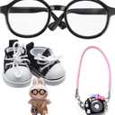 2 x Doll Accessories Set for Labubu Included Mini Glasses, Camera and Mini Shoes, Dress Up Accessories for 17cm, Mini Costume Supplies (Black)