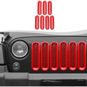 Mesh Grill Insert Grille Inserts Cover Fit for 2007-2018 Jeep Wrangler JK JKU(Red)