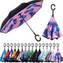 Inverted Umbrella, Windproof Reverse Umbrellas for Rain with Reversible Inside-Out Design Large Upside Down Umbrella for Women & Men with C-shaped Handle (Pineapple)