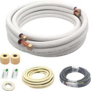 16ft Length Mini Split Line Set,1/4" 1/2" OD Copper Pipes Tubing and 3/8 White PE Thickened Insulated Coil with Flared Nuts for Mini Split Air Conditioner HVAC or Heat Pump System. (16Ft(1/4+1/2))