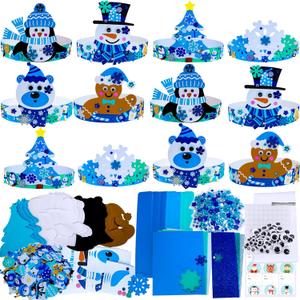 Winlyn 24 Sets Winter Craft Kits Christmas Crafts DIY Winter Holiday Headbands Craft Kits Snowflake Snowman Penguin Foam Stickers Arts and Crafts for Kids Classroom Art Activities Party Favors