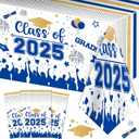 Graduation Decorations Class of 2025 Tablecloth - 3 Pcs Plastic Congrats Grad Table Cloth, Graduation Table Cover for Graduations Party Decorations 2025 and Party Supplies, 54"x108" (Blue and Gold)