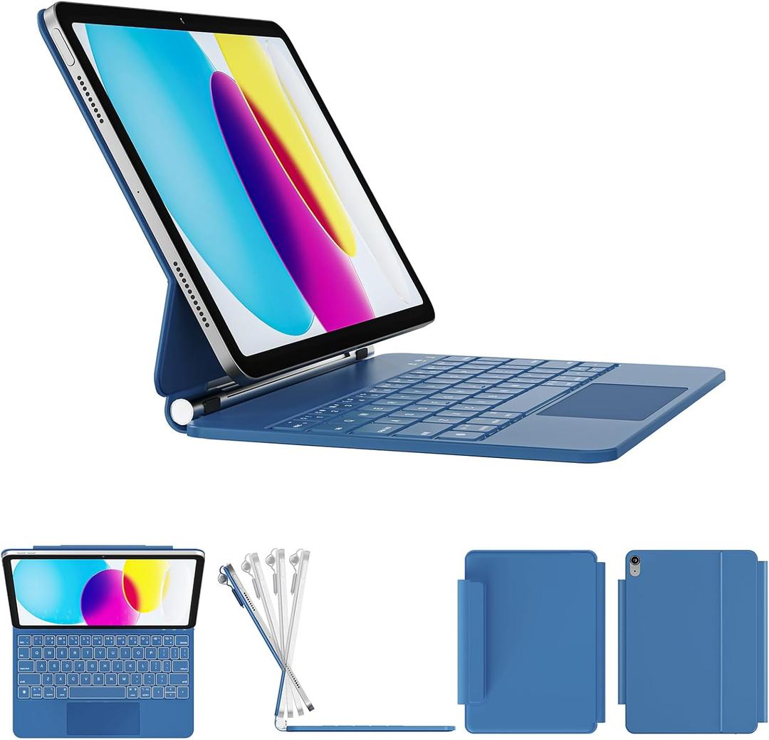 for iPad 11th (A16, 2025)/10th Generation Case with Keyboard, Magic Keyboard 2022, Springy Backlit Keys, Stain-Resistant Surface, Multi-Touch Trackpad, Steel Blue