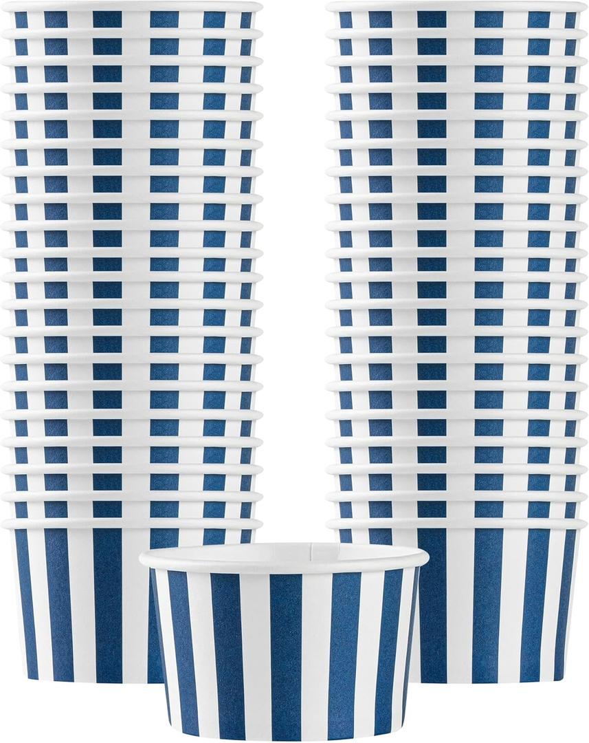 Coppetta 3-Ounce Dessert Cups, 200 Disposable Ice Cream Cups - Lids Sold Separately, Sturdy, Blue And White Paper FroYo Bowls, Striped, For Hot And Cold Foods