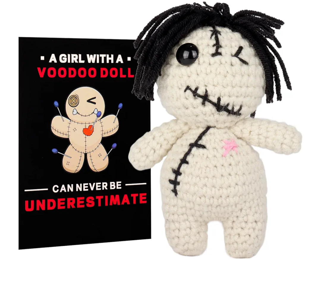 Positive Voodoo Doll Funny Handmade Crochet Stuffed Plush with Positivity Affirmation Card for Halloween Decor Lucky Gag Gift (Classic)