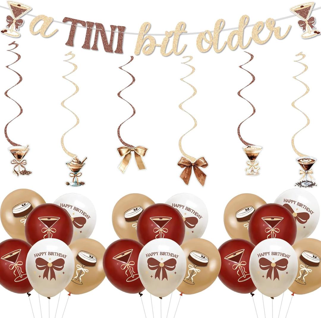Kumikumi A Tini Bit Older Birthday Party Decoration Banner Hanging Swirls Balloons Espresso Martini Themed Party Supplies
