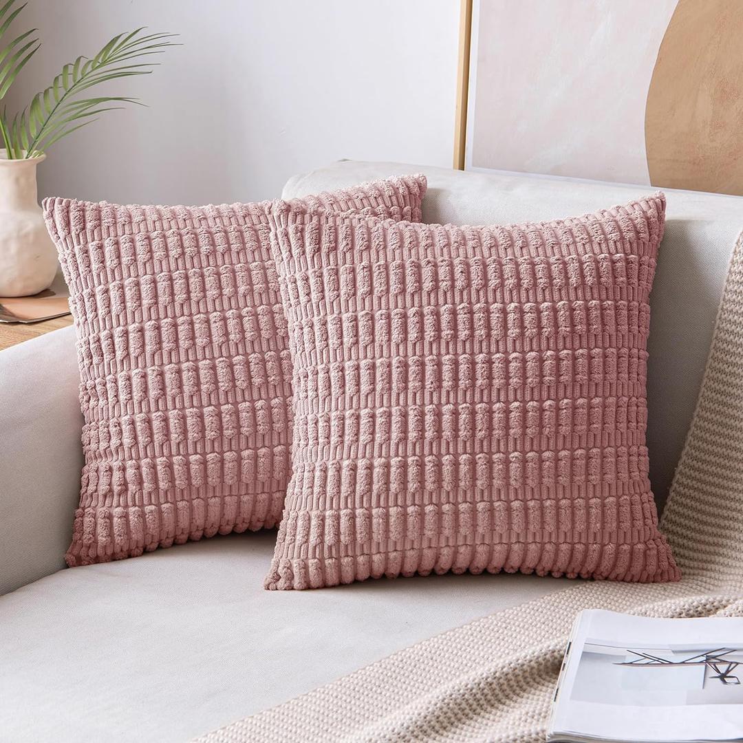 MIULEE Pack of 2 Blush Pink Throw Pillow Covers 20x20 Inch Corduroy Decorative Couch Pillow Covers Soft Boho Striped Pillow Covers Valentine's Day Modern Home Decor for Sofa Living Room Bed