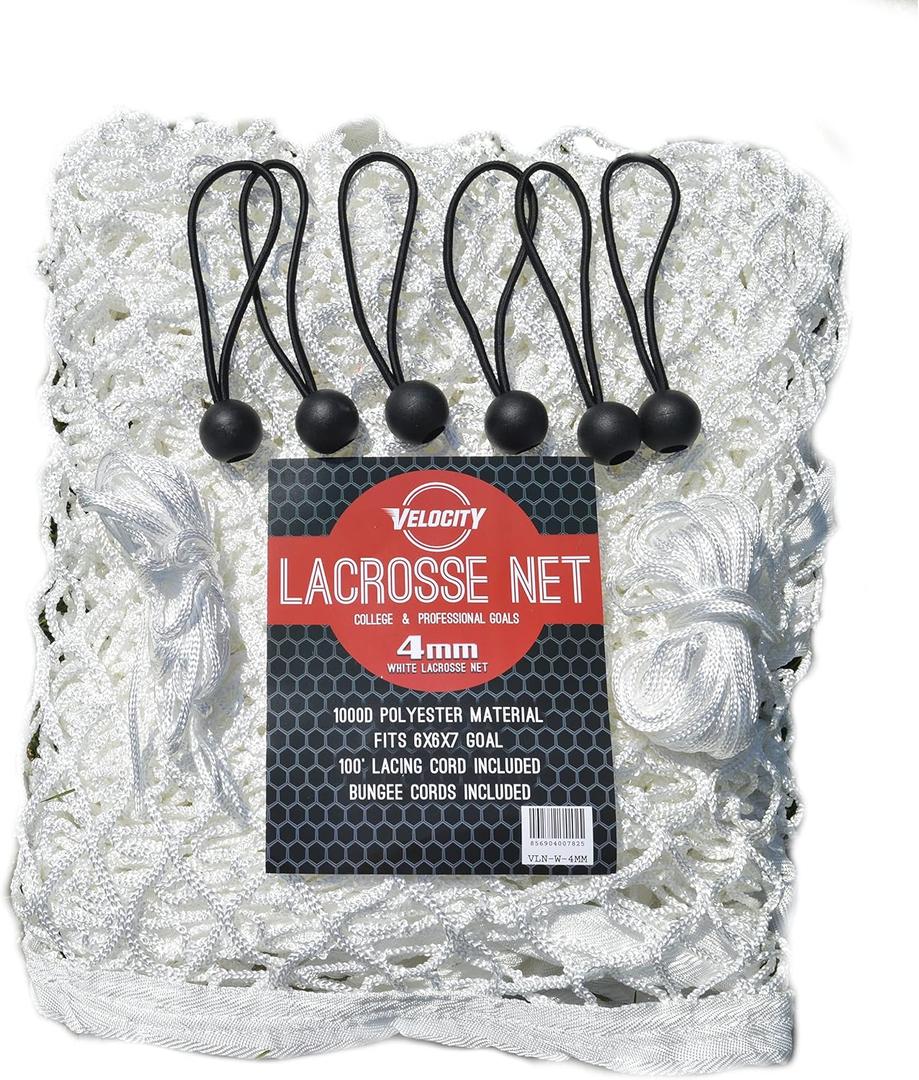 Velocity Lacrosse Net – 4mm Lightweight Backyard Replacement Lacrosse Goal Net, Fits All 6′×6′ Goals, 1000D High-Strength Polyester, Weatherproof & UV-Resistant – White