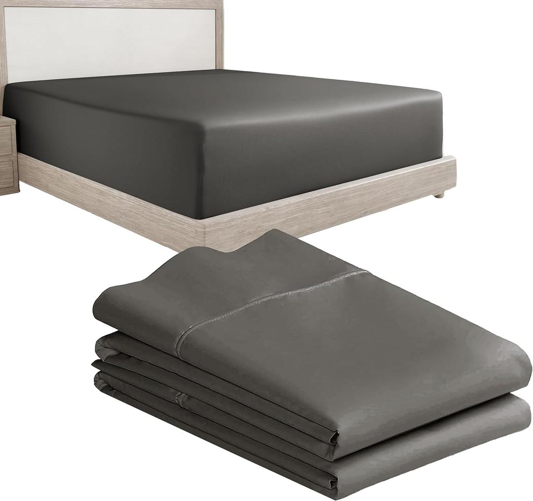 California Design Den 3-Piece Bundle - Fitted Sheet with 2 Pillowcases, 400 Thread Count 100% Cotton Sateen, Deep Pockets (Twin Size, Grey)