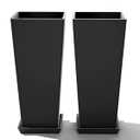 Set of 2 Tall Planters for Outdoor Plants, Black | 24 Inch Plant Pots with Drainage Hole & Trays, Plastic Tapered Flower Pots for Plants, Weather-Resistant