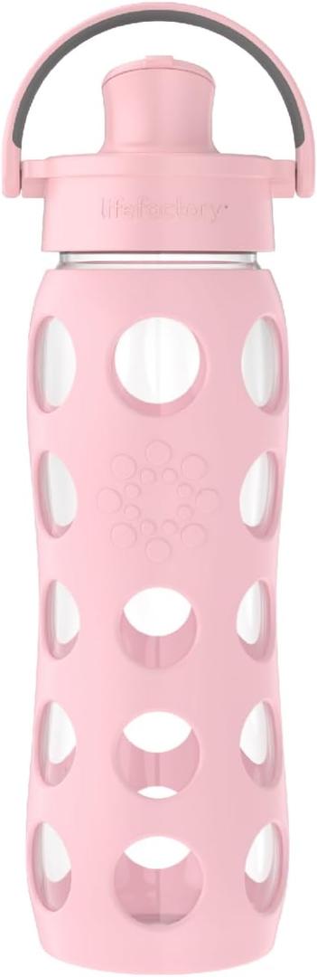 Lifefactory 22-Ounce Glass Water Bottle with Active Flip Cap and Protective Silicone Sleeve, Desert Rose