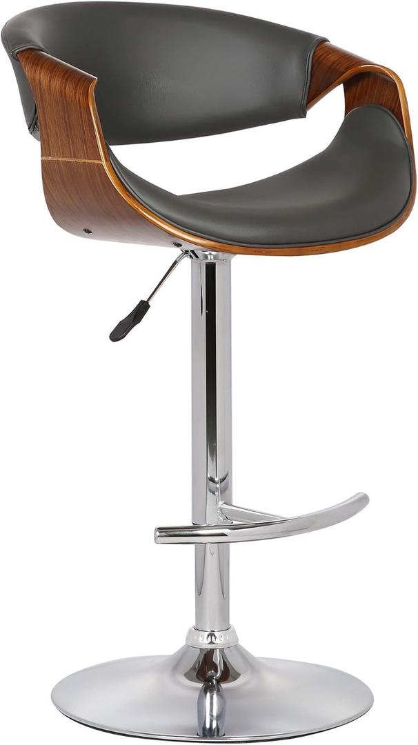 Armen Living Butterfly Swivel Adjustable Barstool in Grey Faux Leather and Walnut Wood Finish (Single)