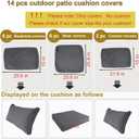 14 Piece Outdoor Patio Cushion Cover Replacement, Waterproof Patio Cushion Covers, Outdoor Furniture Cushion Covers Set for 6 Seat Wicker Rattan Sofa (Deep Grey)