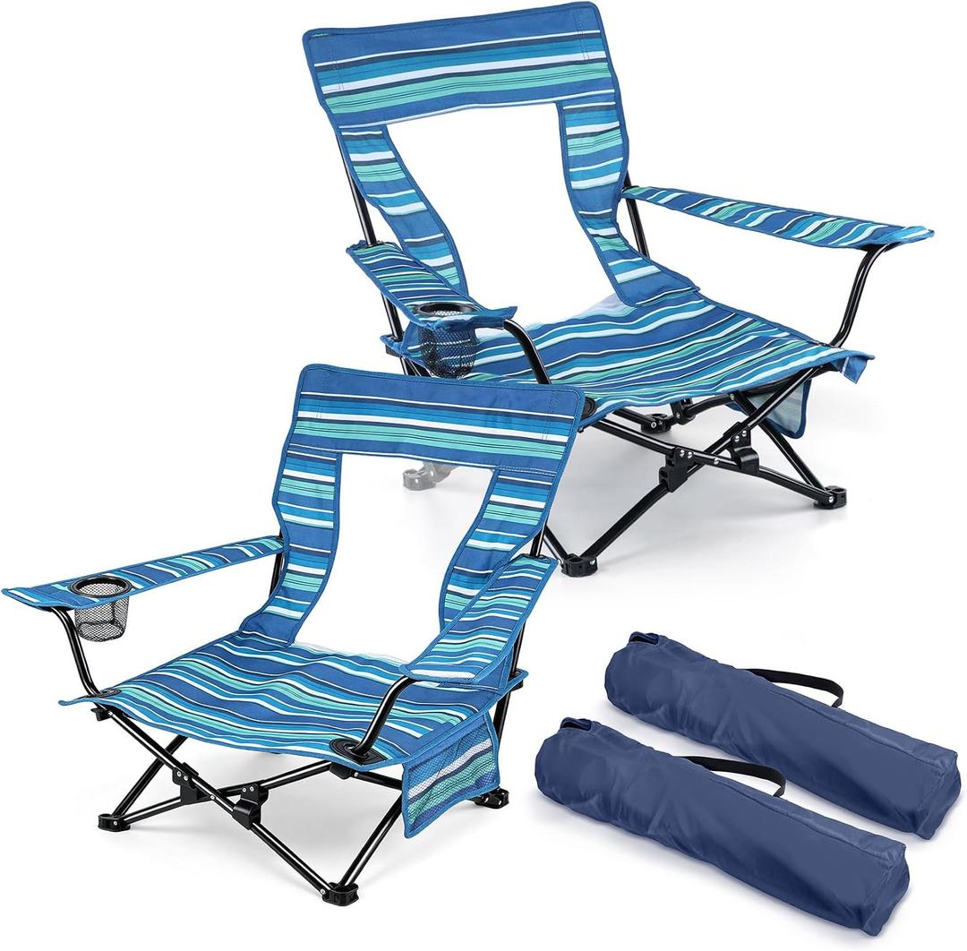 Joyfair Beach Camping Chair (2 Pack), Folding Chair for Adults (Striped), 21" W x 16" D x 20" H