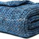 YnM Weighted Blanket, Handmade Chunky Knitted Design, Soft and Cozy, Temperature Regulating and Breathable, Machine Washable Throw for Sleep or Home Decor (Dark Blue Tie-Dyed, 50x60 Inch, 10lbs)