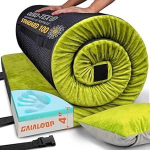 GAIALOOP 4 INCH Thick Memory Foam Camping Mattress, Roll Up Floor Sleeping Mat Camp Cot Mattress Pad Travel Camping Couch Bed for Guest Adults Side Sleepers [Twin XL:80 * 38 * 4"]