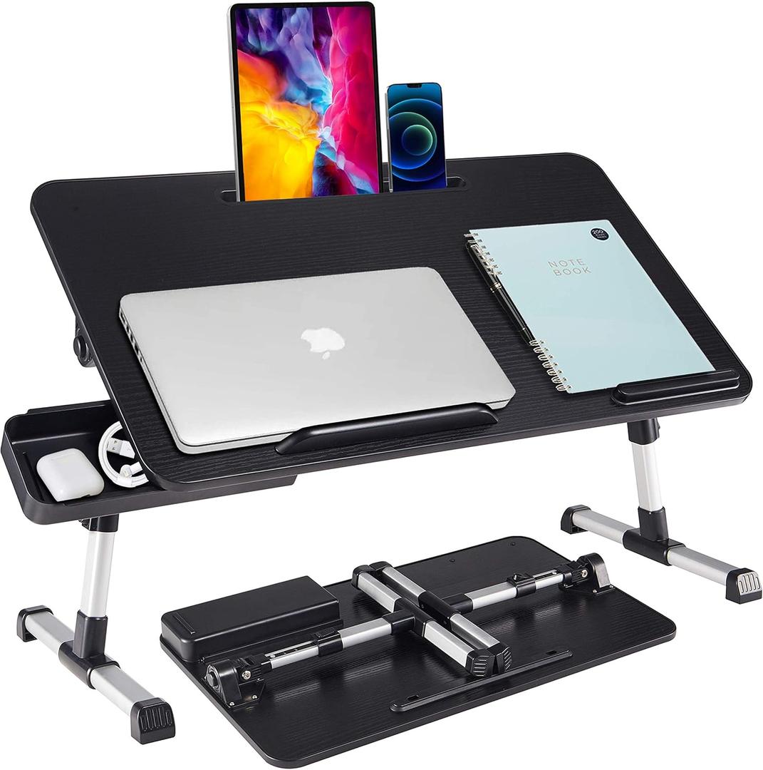 Lap Desk for Laptop,BUILDEC Adjustable Laptop Stand for Desk with Storage Drawer,Foldable Legs Standing Lap Table for Reading, Eating, Working, Writing, Gaming and Drawing in Bed Sofa Couch Floor, 13.6"D x 23.6"W x 12.6"H
