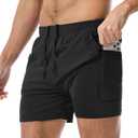 Aolesy Men's Gym Shorts Linerless & Liner - 5" Quick Dry Workout Running Shorts with Zip Pockets Sports Athletic Shorts (Medium, Black)