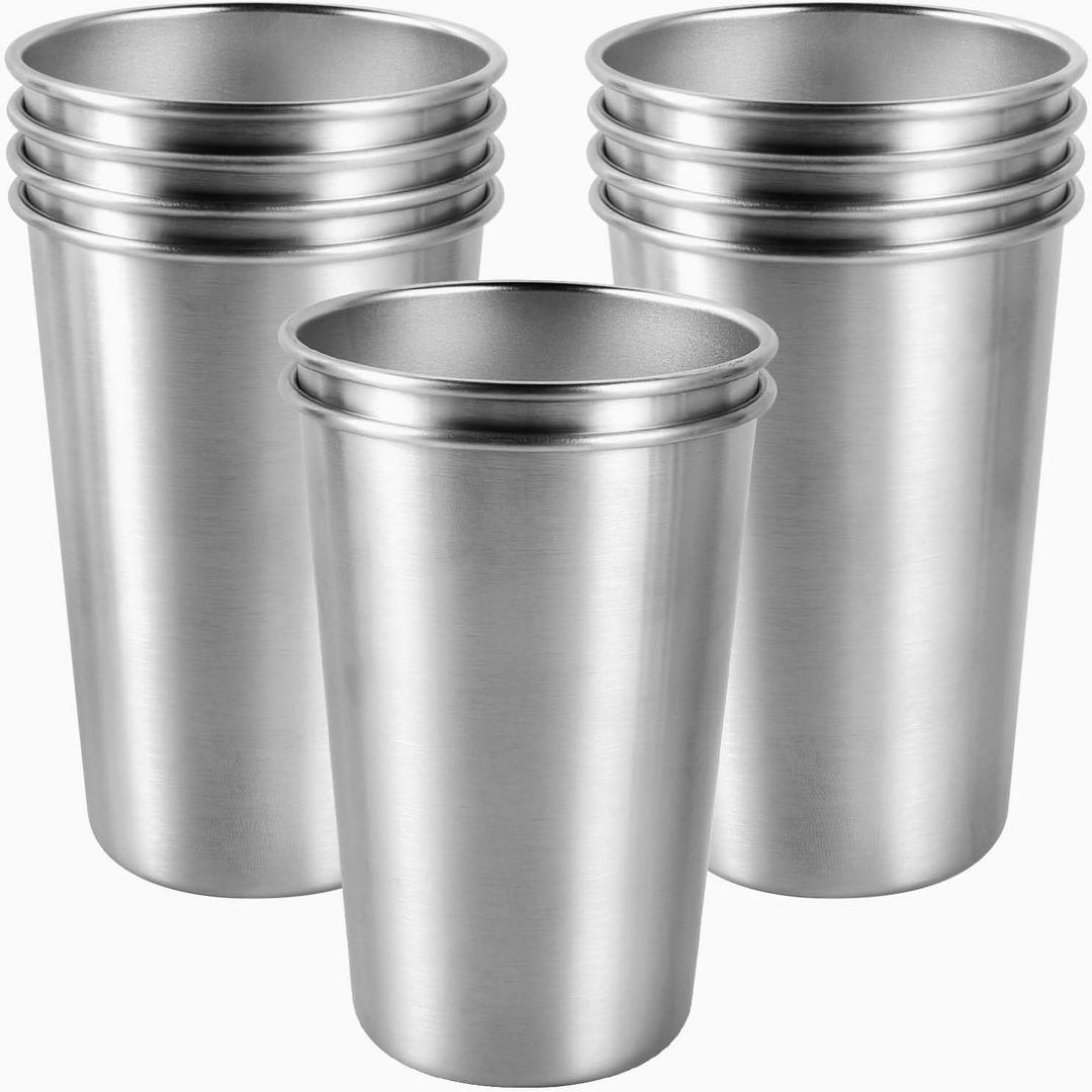 4 Pack 16 Ounce Stainless Steel Pint Cups Shatterproof Cup Tumblers Unbreakable Metal Drinking Glasses for Bar, Home, Restaurant