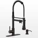 Kitchen Faucet, Oil Rubbed Bronze Faucet with Soap Dispenser, Black Kitchen Faucets with Pull Down Sprayer, Kitchen Sink Faucet with Dual Function Spray Head for 1-4 Holes Kitchen Sink