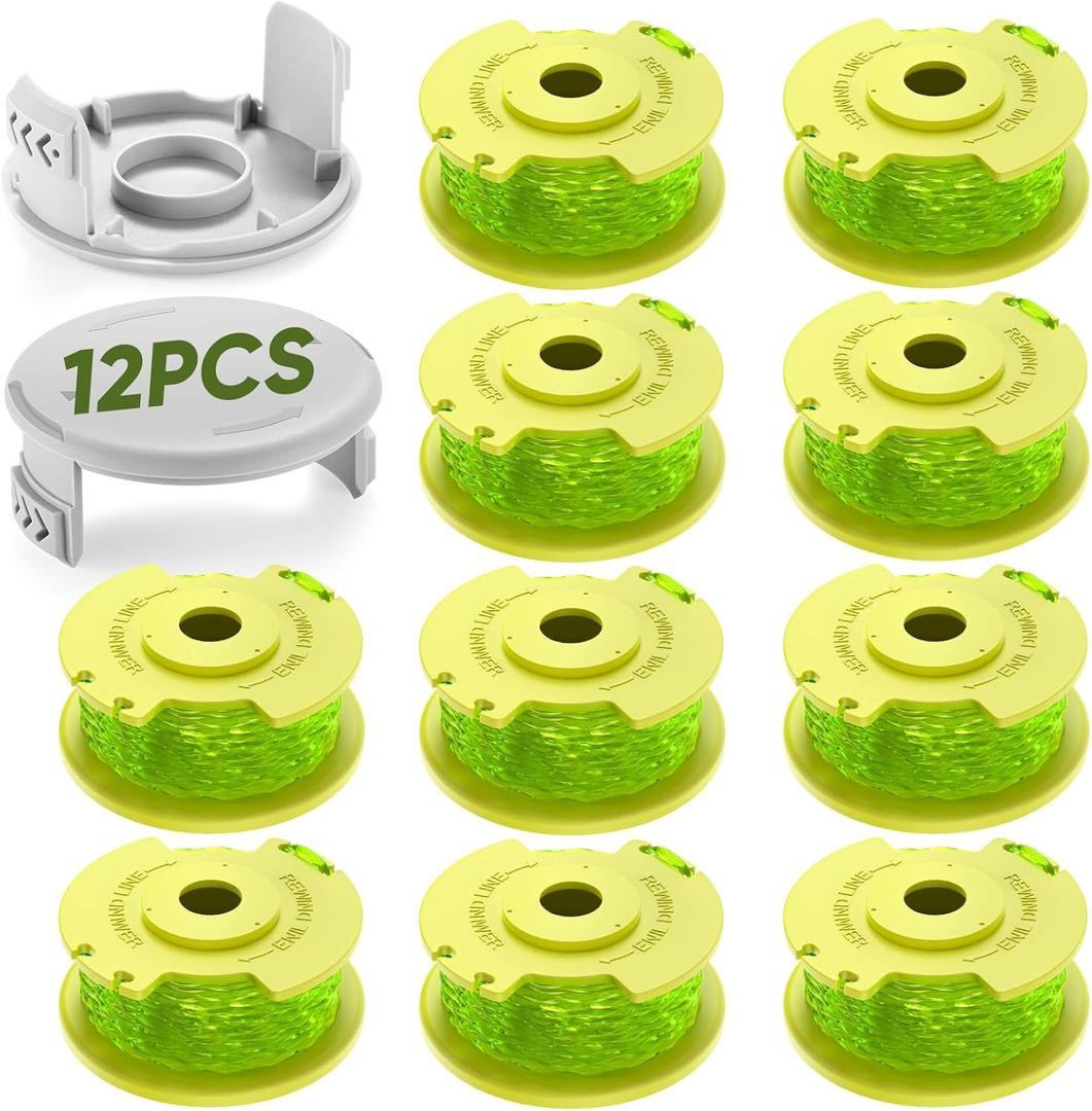 Weed Wacker String Replacement Compatible with Ryobi One Plus+AC80RL3, 11FT/0.080'' String Trimmer Refill Twisted Compatible with 18V, 24V, 40V Ryobi Cordless Trimmers (10 Trimmer Spools, 2 Covers)
