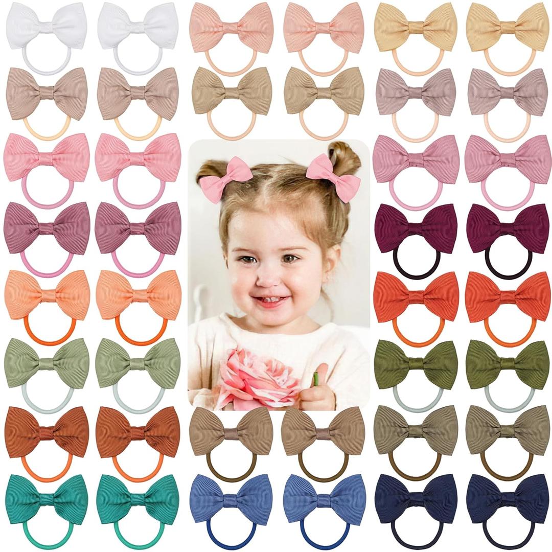 CLLOT Toddler Hair Accessories - 40pcs 2.75" Elastics Rubber Ribbon Bands, Bows for Baby Girls, Kids & Children, Pastel Colors