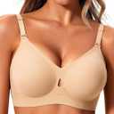 Jelly Wireless Bras for Women Sexy Comfortable Bra Bralettes V Neck No Underwire Bras Push Up Everyday Seamless Bra (Beige, XL)