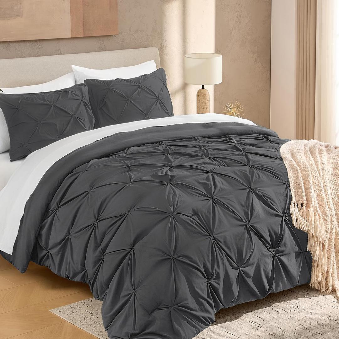 Andency Dark Gray Oversized King Comforter Set (120x98Inch), 3 Pieces Lightweight Pinch Pleat Cal King Bedding Comforters & Sets, Oversized Pintuck Soft Fluffy Down Alternative Bed Set for All Season