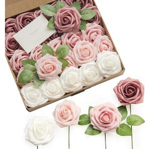 Ling's Moment Artificial Flowers, 25Pcs 3" Roses in Dusty Rose Shades, Realistic DIY Foam Floral Decor for Wedding Bouquets/Centerpieces, Outdoor Party Backdrops, Room/Table, and Garden/Pot Decoration