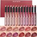 12Pcs Velvet Matte Lipstick Set, Nude to Dark Shades, Long-Lasting,Color A | Highly pigmented matte color, smooth creamy glide, waterproof wear, nude-to-dark tones, ideal for daily makeup or gifting