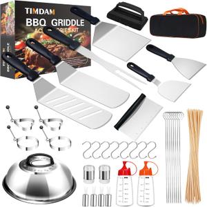 139Pcs Griddle Accessories Kit, Flat Top Grilling Accessories, Portable BBQ Grill Accessories for Camping, Grill Tools Set with Spatulas, Scraper, TIMDAM Indoor Outdoor Barbeque Grill Utensils Set