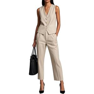 Womens Two Piece Linen Vest and Pants Set Outfits for Office Women's Dressy Vest Pant Suit, M