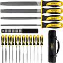 17PCS File Set with Tool Bag, Includes 4PCS Large Metal File, 12PCS Needle File and Wire Brush,Work for Metal, Wood and More