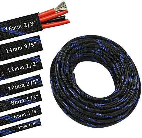 30ft PET Expandable Sleeving Wire Cable Sleeve (1/6", Steel Blue&Black)