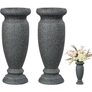 Cemetery Vase, Resin Grave Vase Memorial Flowers Vases for Home Tabletop, Artificial or Fresh Flowers, Cemetery Grave Headstone Decorations (2Pcs, Grey), No Draining Holes