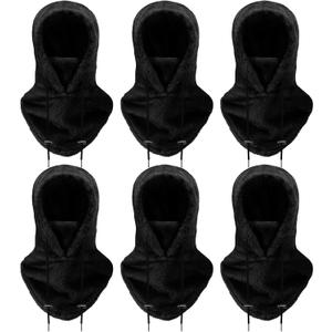 Eurzom 6 Pcs Ski Mask Balaclava for Women Men Warm Winter Fleece Face Mask Hooded Scarf for Cold Weather (Black)