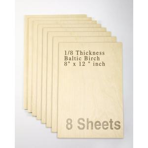 Baltic Birch Plywood - 1/8 Inch Thickness - 8" x 12" Wood Sheets for Laser Cutting, CNC Cutting and Crafts - Pack of 8, by TX liteart