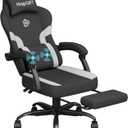 HapGIFT Gaming Chair, Ergonomic Gaming Chair with Footrest, Computer Chair with Massage Lumbar Support, Technology Fabric Gamer Chair with Headrest, Adjustable Swivel Chair for Adults, Black-Grey