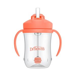 Dr. Brown's Milestones Baby's First Straw Cup, Training Cup with Weighted Straw, 9oz/270mL, Coral, BPA Free, 6m+