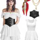 Womens Pirate Costume Dress Pirate Costumes Outfit for Women with Headscarf Corset Accessories 4PCS, Small