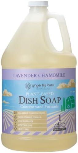 Ginger Lily Farms Botanicals Plant-Based Liquid Dish Soap, Concentrated Formula with Max Grease Cleaning Power, Cruelty-Free, Lavender Chamomile Scent, 1 Gallon Refill (128 Fl. Oz.)