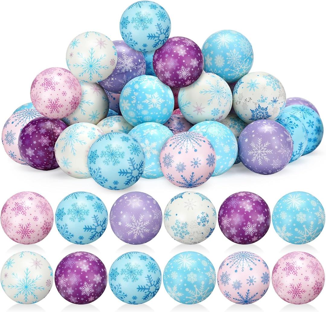 Libima 36 Pcs Snowflake Stress Balls Bulk Winter Foam Squeeze Balls 2 Inch Snowball Sensory Toys Stress Relief Snowball Toys Gifts for Winter Holiday Christmas Party Favors Bag Filler Stuffers