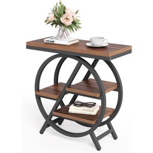 End Table, Narrow Side Table with 4-Tier Large Storage Space, Modern Bedside Table for Living Room, Home Office, Bedroom, Brown
